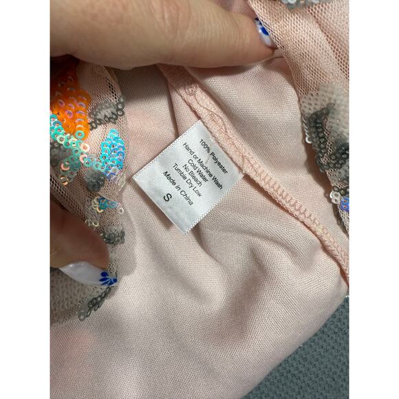 Lucy in the Sky Nude Sequin Floral Dress Size Small - Picture 10 of 10